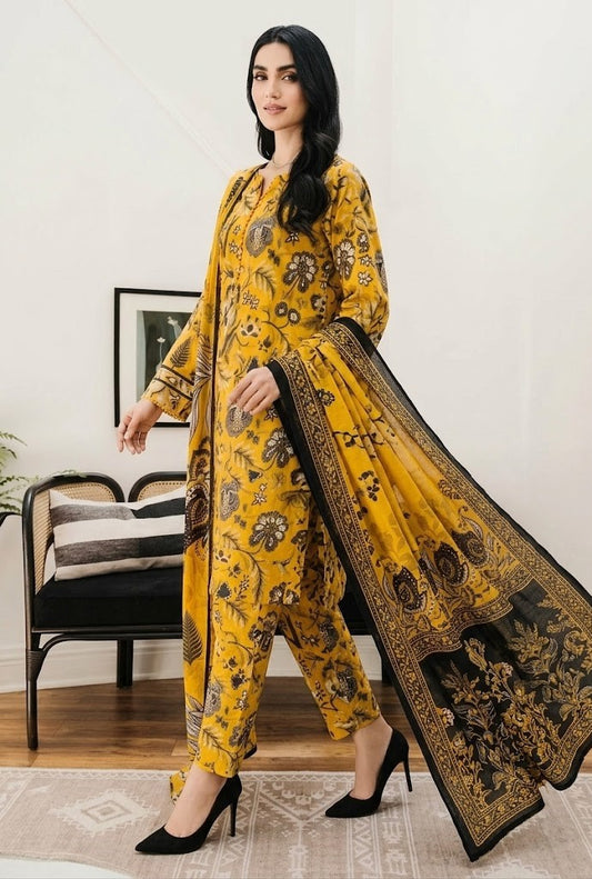 Premium Digital Print 3-Piece Unstitched Lawn Suit – All-Over 90/70 Bana Dora