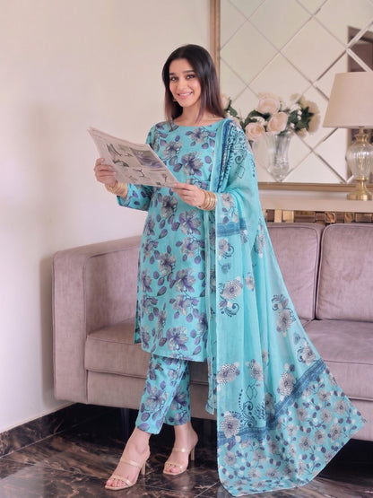 Premium Digital Print 3-Piece Unstitched Lawn Suit – All-Over 90/70 Bana Dora