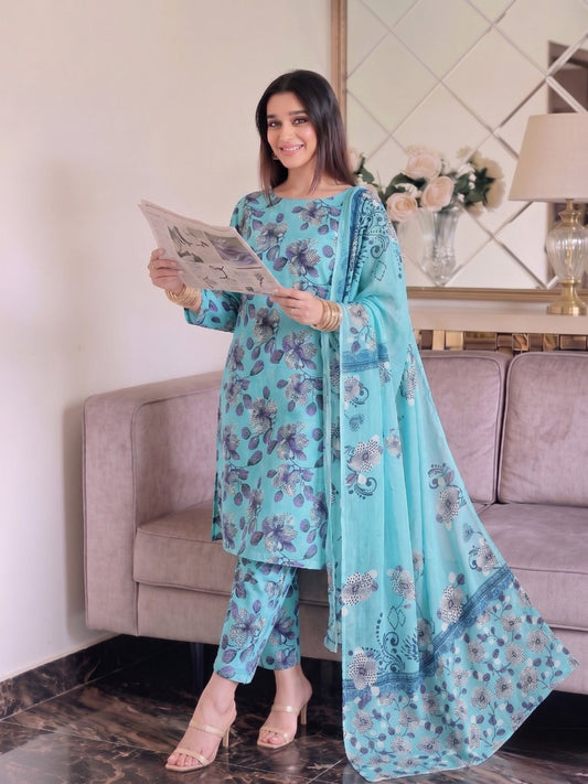Premium Digital Print 3-Piece Unstitched Lawn Suit – All-Over 90/70 Bana Dora