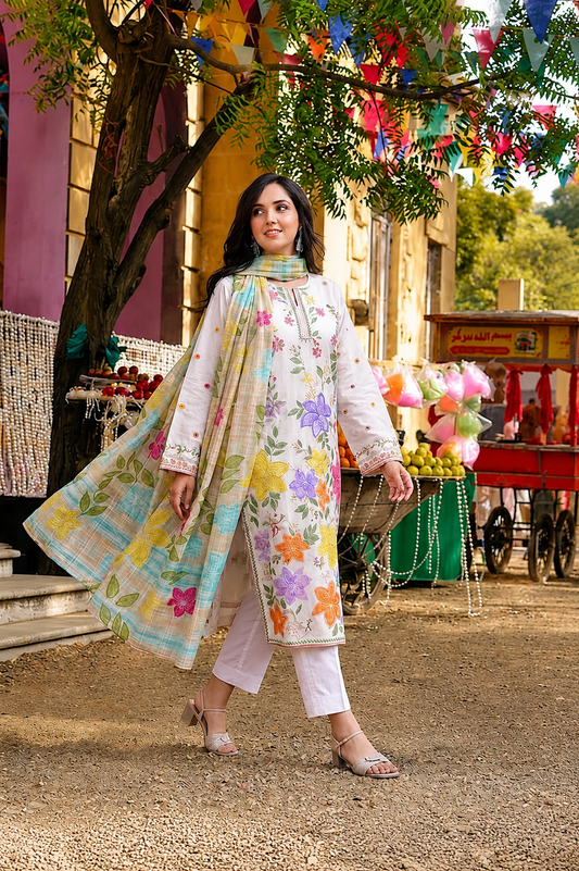 Aneelas Hit Code 3 piece Luxury Lawn Cross Stitch Embroidery (stitched)