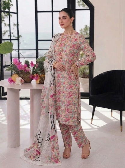 Premium Digital Print 3-Piece Unstitched Lawn Suit – All-Over 90/70 Bana Dora