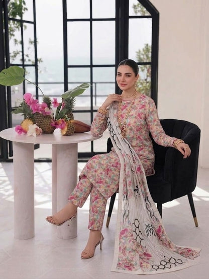 Premium Digital Print 3-Piece Unstitched Lawn Suit – All-Over 90/70 Bana Dora