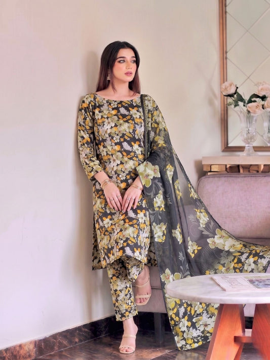 Premium Digital Print 3-Piece Unstitched Lawn Suit – All-Over 90/70 Bana Dora