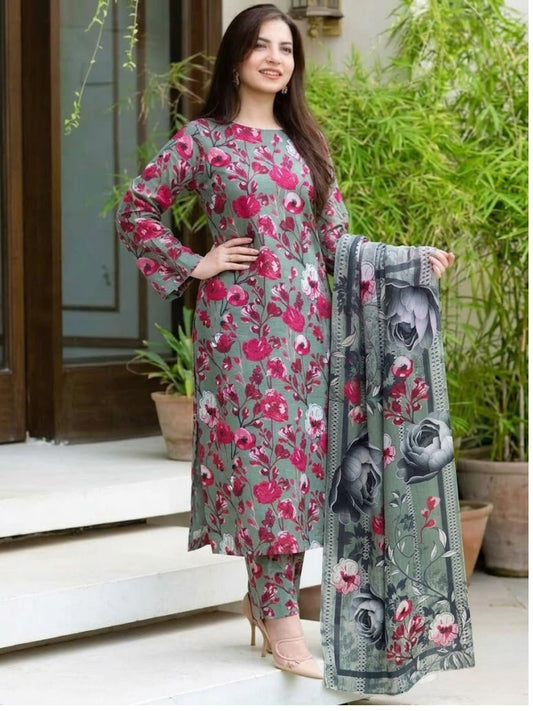 Premium Digital Print 3-Piece Unstitched Lawn Suit – All-Over 90/70 Bana Dora