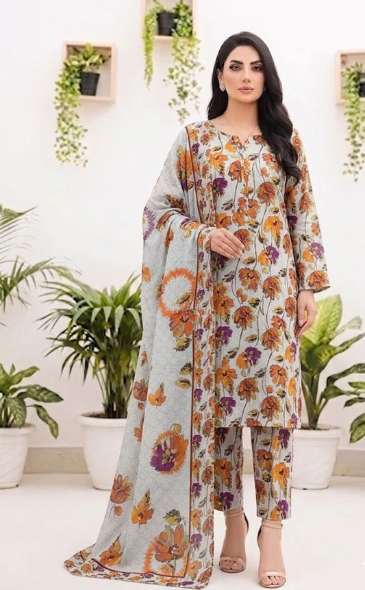 Premium Digital Print 3-Piece Unstitched Lawn Suit – All-Over 90/70 Bana Dora