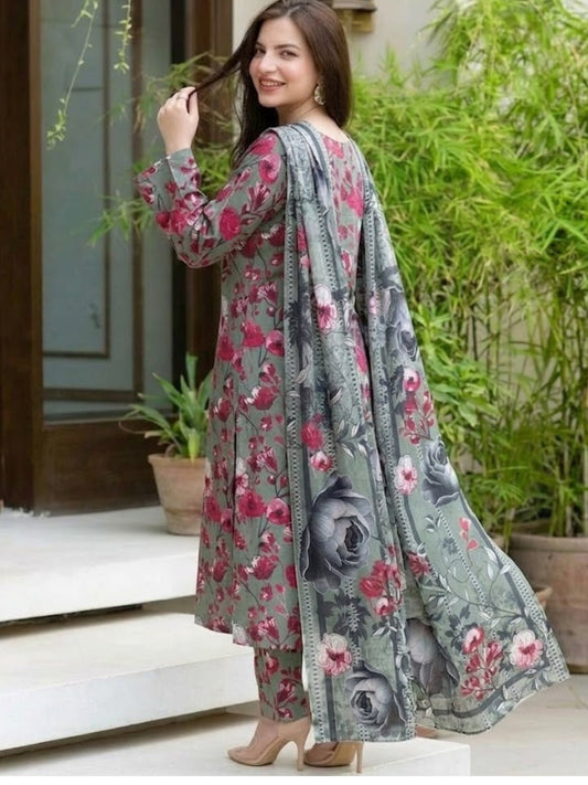 Premium Digital Print 3-Piece Unstitched Lawn Suit – All-Over 90/70 Bana Dora