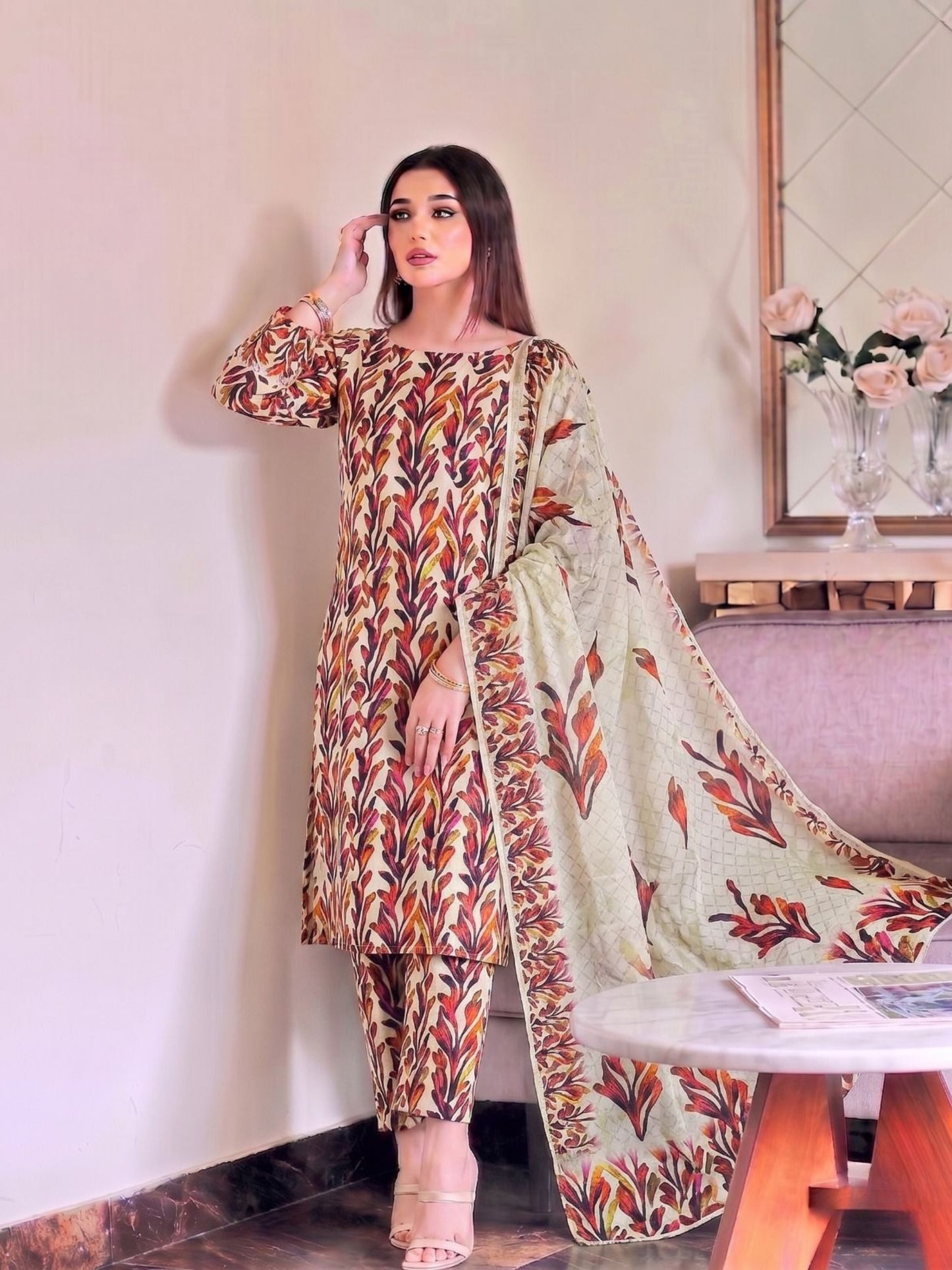Premium Digital Print 3-Piece Unstitched Lawn Suit – All-Over 90/70 Bana Dora