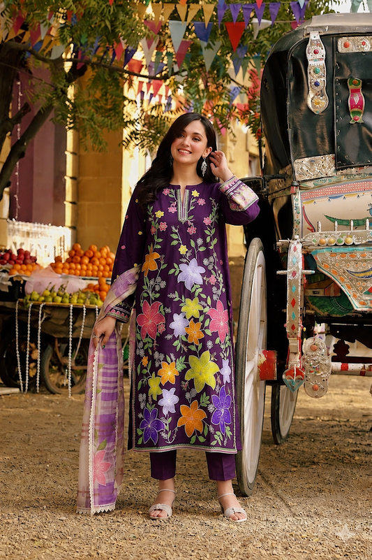 Aneelas Hit Code 3 piece Luxury Lawn Cross Stitch Embroidery (stitched)