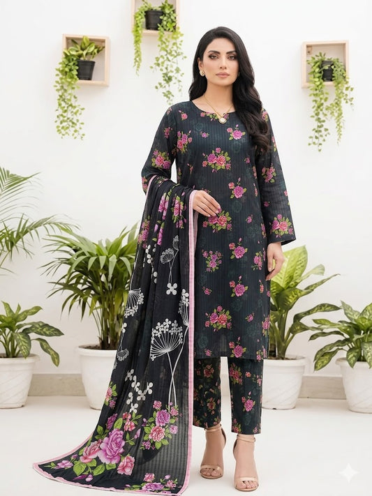 Premium Digital Print 3-Piece Unstitched Lawn Suit – All-Over 90/70 Bana Dora