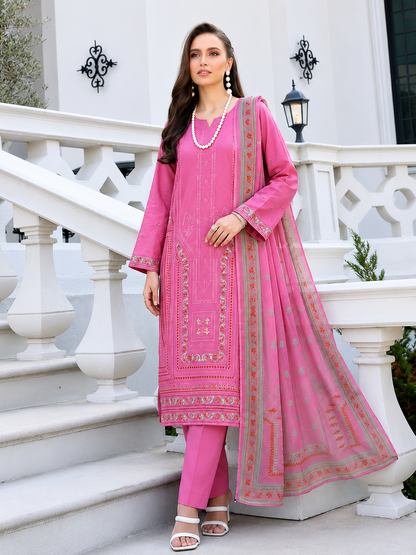 Luxury Eid Stitched 3-Piece Suit With Organza Dupatta (Stitched)