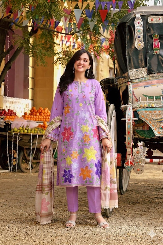 Aneelas Hit Code 3 piece Luxury Lawn Cross Stitch Embroidery (stitched)