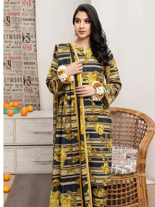 Premium Digital Print 3-Piece Unstitched Lawn Suit – All-Over 90/70 Bana Dora