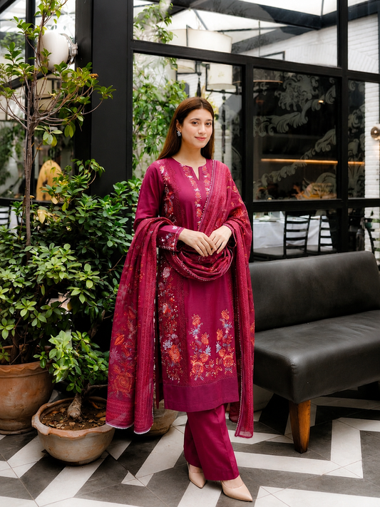 Luxury Eid Stitched 3-Piece Suit With Organza Dupatta (Stitched)