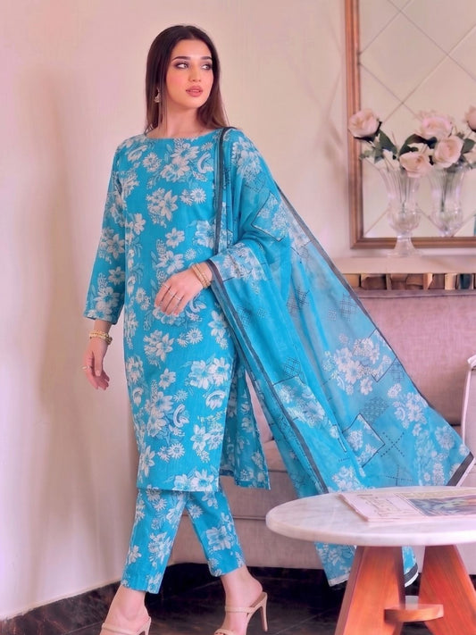 Premium Digital Print 3-Piece Unstitched Lawn Suit – All-Over 90/70 Bana Dora
