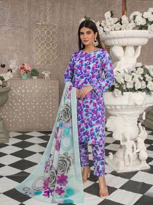 Premium Digital Print 3-Piece Unstitched Lawn Suit – All-Over 90/70 Bana Dora