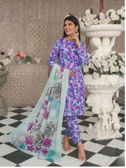 Premium Digital Print 3-Piece Unstitched Lawn Suit – All-Over 90/70 Bana Dora