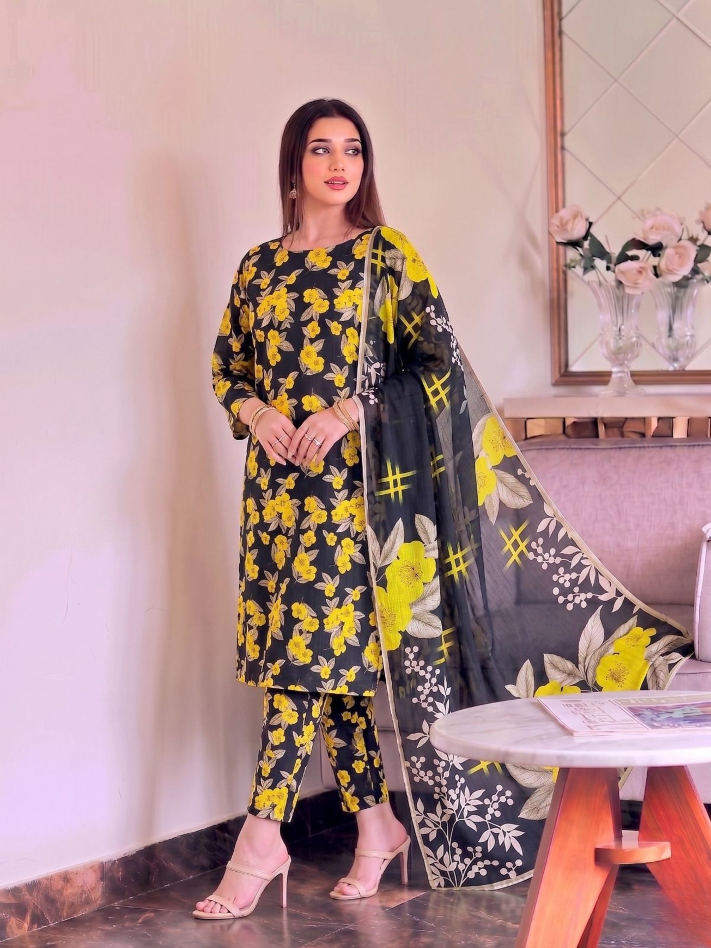 Premium Digital Print 3-Piece Unstitched Lawn Suit – All-Over 90/70 Bana Dora