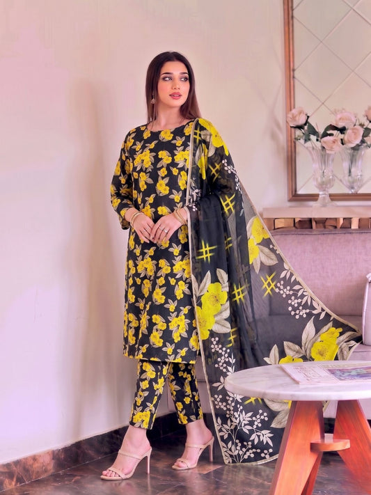 Premium Digital Print 3-Piece Unstitched Lawn Suit – All-Over 90/70 Bana Dora