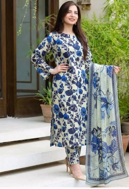 Premium Digital Print 3-Piece Unstitched Lawn Suit – All-Over 90/70 Bana Dora