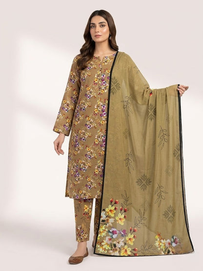 Premium Digital Print 3-Piece Unstitched Lawn Suit – All-Over 90/70 Bana Dora