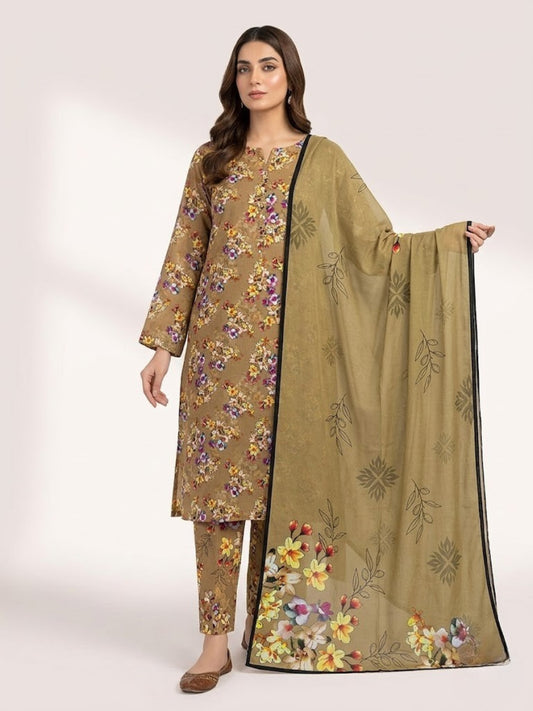 Premium Digital Print 3-Piece Unstitched Lawn Suit – All-Over 90/70 Bana Dora