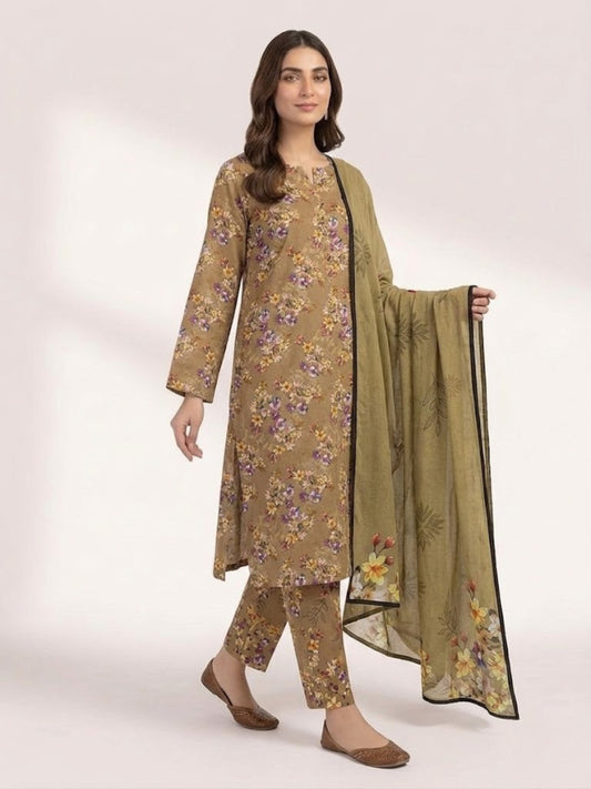 Premium Digital Print 3-Piece Unstitched Lawn Suit – All-Over 90/70 Bana Dora
