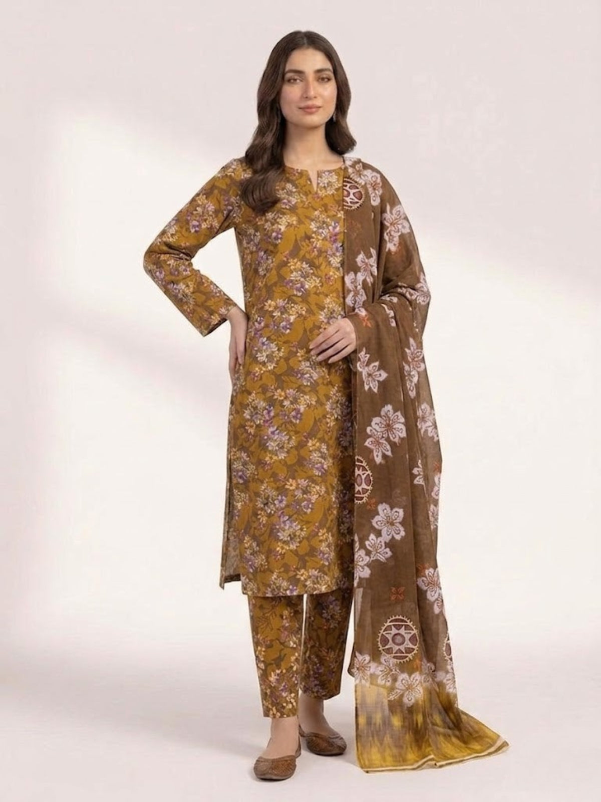 Premium Digital Print 3-Piece Unstitched Lawn Suit – All-Over 90/70 Bana Dora