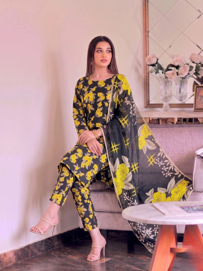 Premium Digital Print 3-Piece Unstitched Lawn Suit – All-Over 90/70 Bana Dora