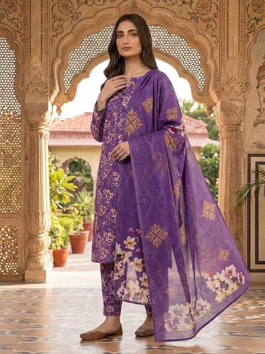 Premium Digital Print 3-Piece Unstitched Lawn Suit – All-Over 90/70 Bana Dora