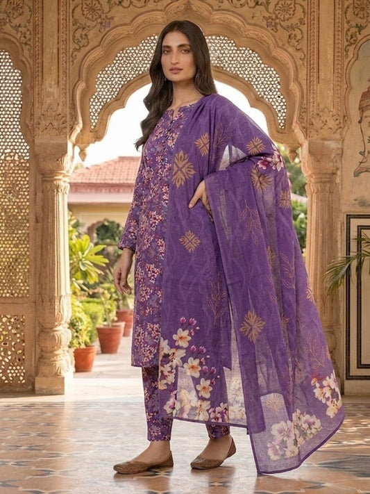 Premium Digital Print 3-Piece Unstitched Lawn Suit – All-Over 90/70 Bana Dora