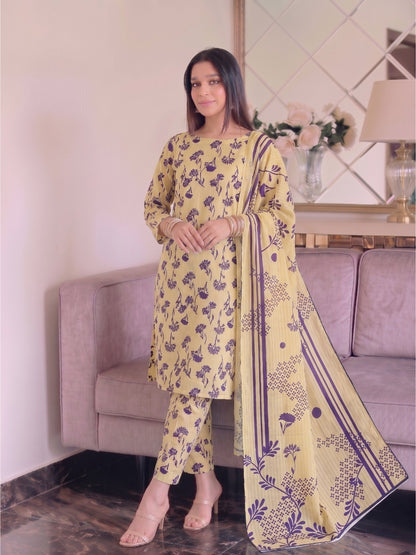 Premium Digital Print 3-Piece Unstitched Lawn Suit – All-Over 90/70 Bana Dora