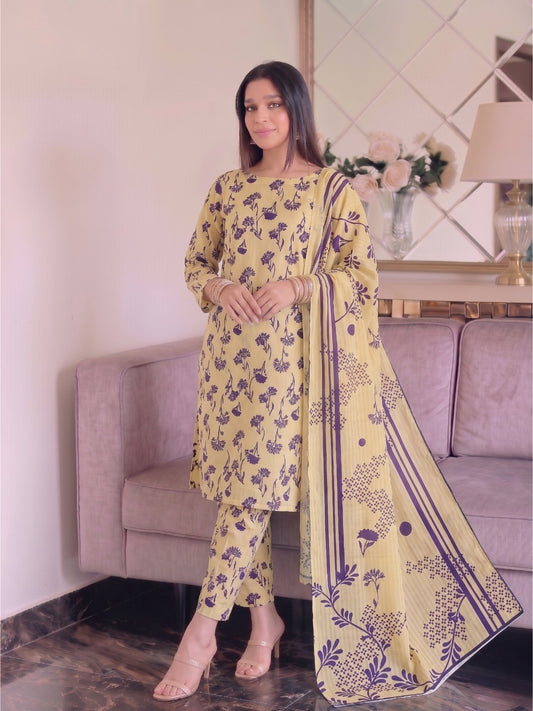 Premium Digital Print 3-Piece Unstitched Lawn Suit – All-Over 90/70 Bana Dora