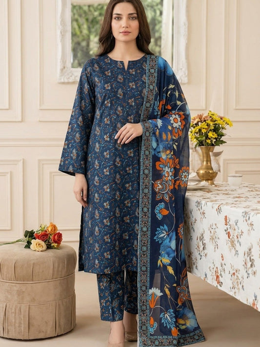 Premium Digital Print 3-Piece Unstitched Lawn Suit – All-Over 90/70 Bana Dora