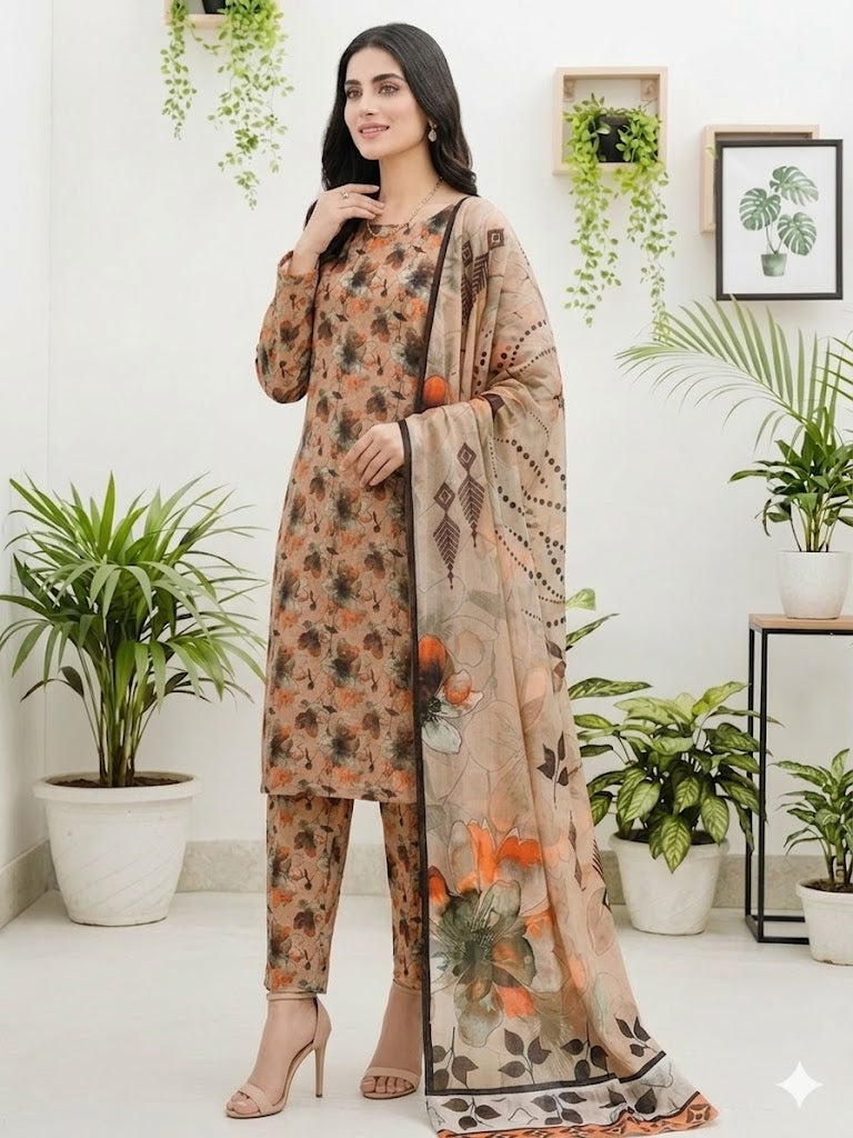 Premium Digital Print 3-Piece Unstitched Lawn Suit – All-Over 90/70 Bana Dora