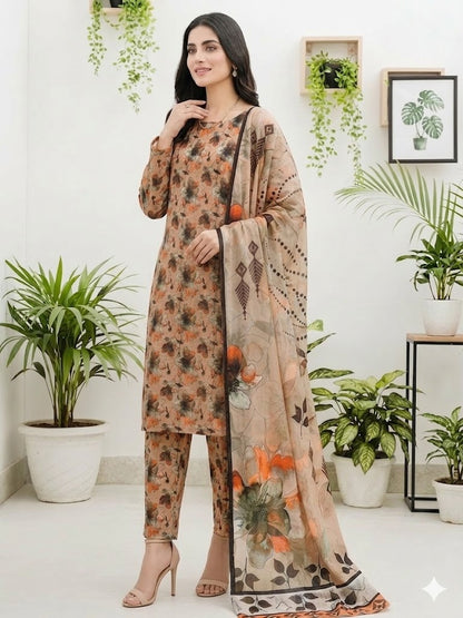 Premium Digital Print 3-Piece Unstitched Lawn Suit – All-Over 90/70 Bana Dora