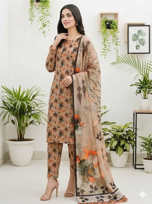 Premium Digital Print 3-Piece Unstitched Lawn Suit – All-Over 90/70 Bana Dora