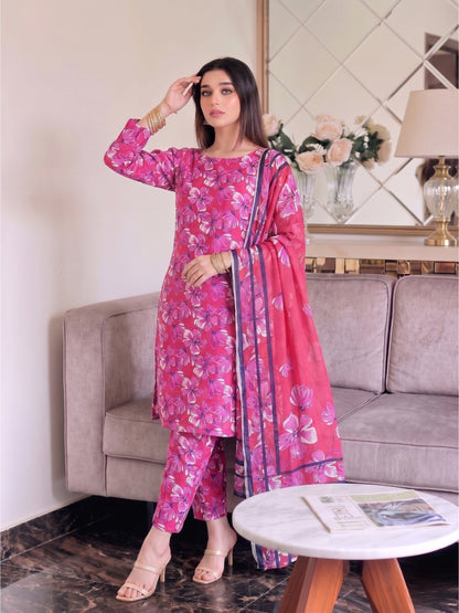 Premium Digital Print 3-Piece Unstitched Lawn Suit – All-Over 90/70 Bana Dora