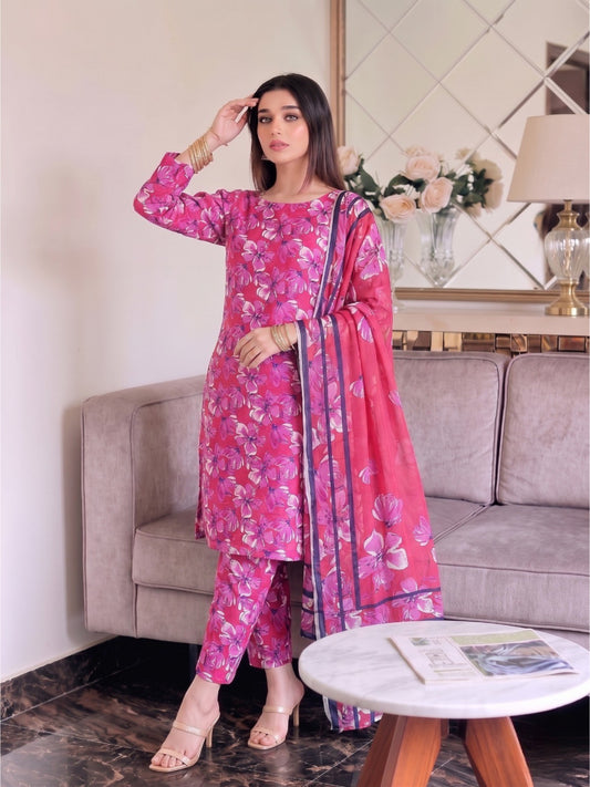 Premium Digital Print 3-Piece Unstitched Lawn Suit – All-Over 90/70 Bana Dora