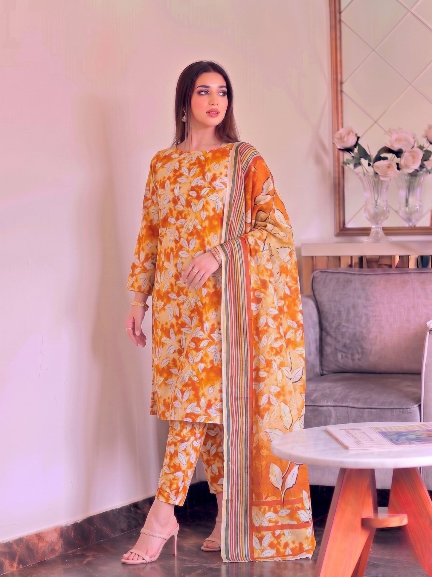 Premium Digital Print 3-Piece Unstitched Lawn Suit – All-Over 90/70 Bana Dora