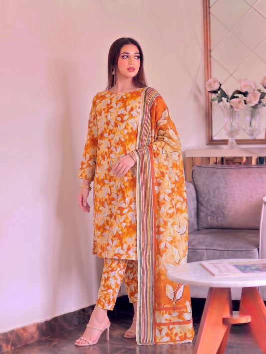 Premium Digital Print 3-Piece Unstitched Lawn Suit – All-Over 90/70 Bana Dora