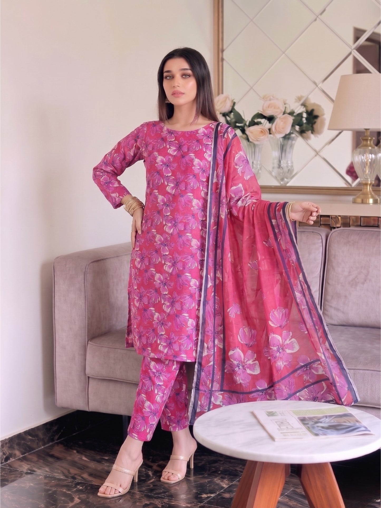 Premium Digital Print 3-Piece Unstitched Lawn Suit – All-Over 90/70 Bana Dora