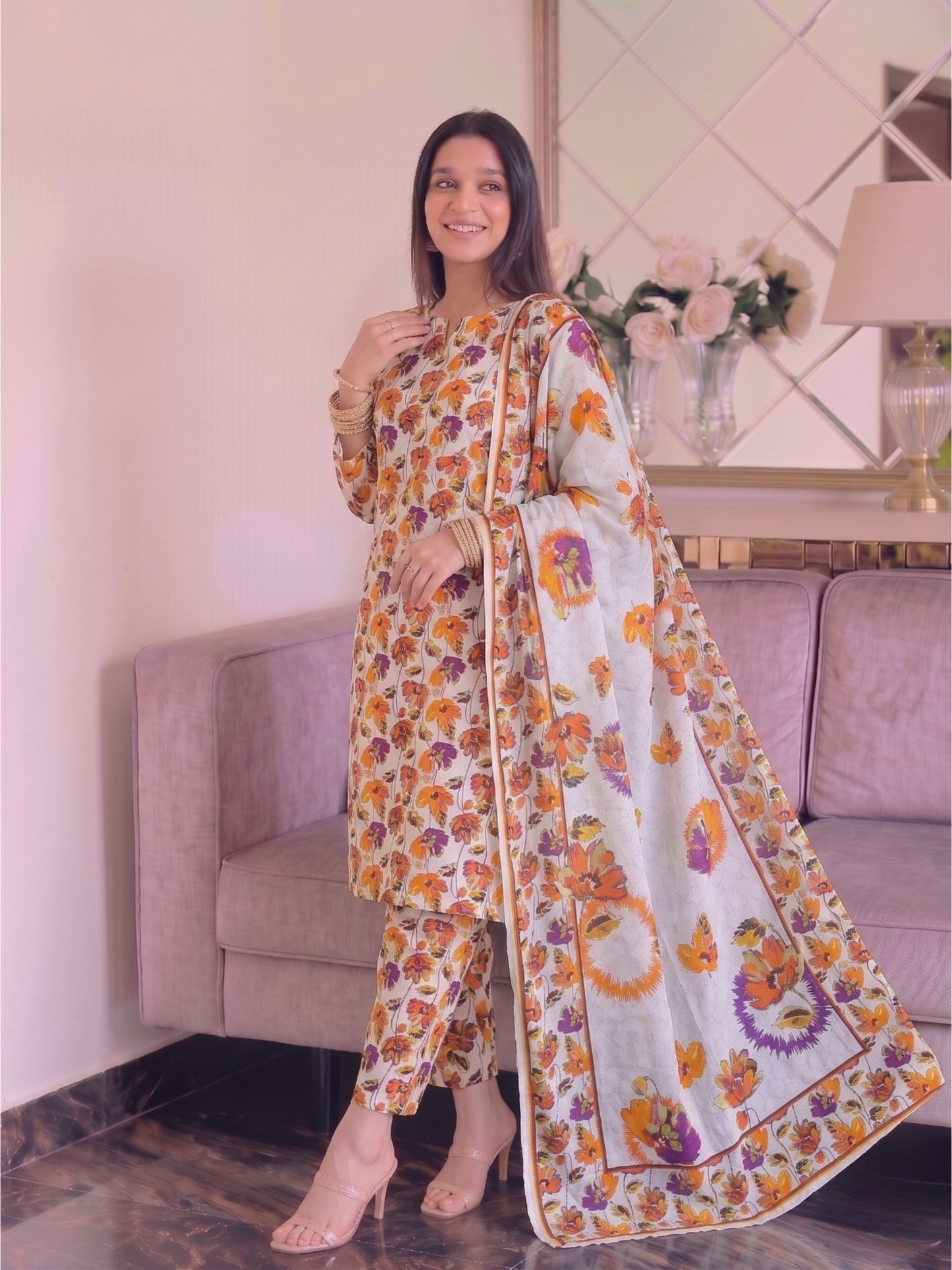 Premium Digital Print 3-Piece Unstitched Lawn Suit – All-Over 90/70 Bana Dora