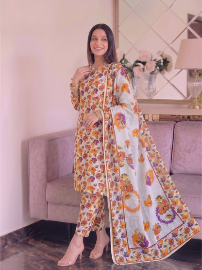 Premium Digital Print 3-Piece Unstitched Lawn Suit – All-Over 90/70 Bana Dora