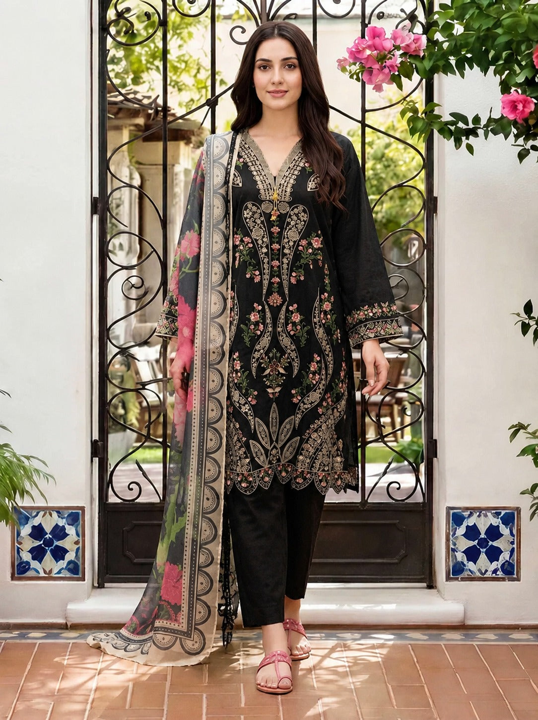 Luxury Stitched Lawn 3-Piece Suit by Bin Anwar - Heavy Front Embroidered(Stitched)