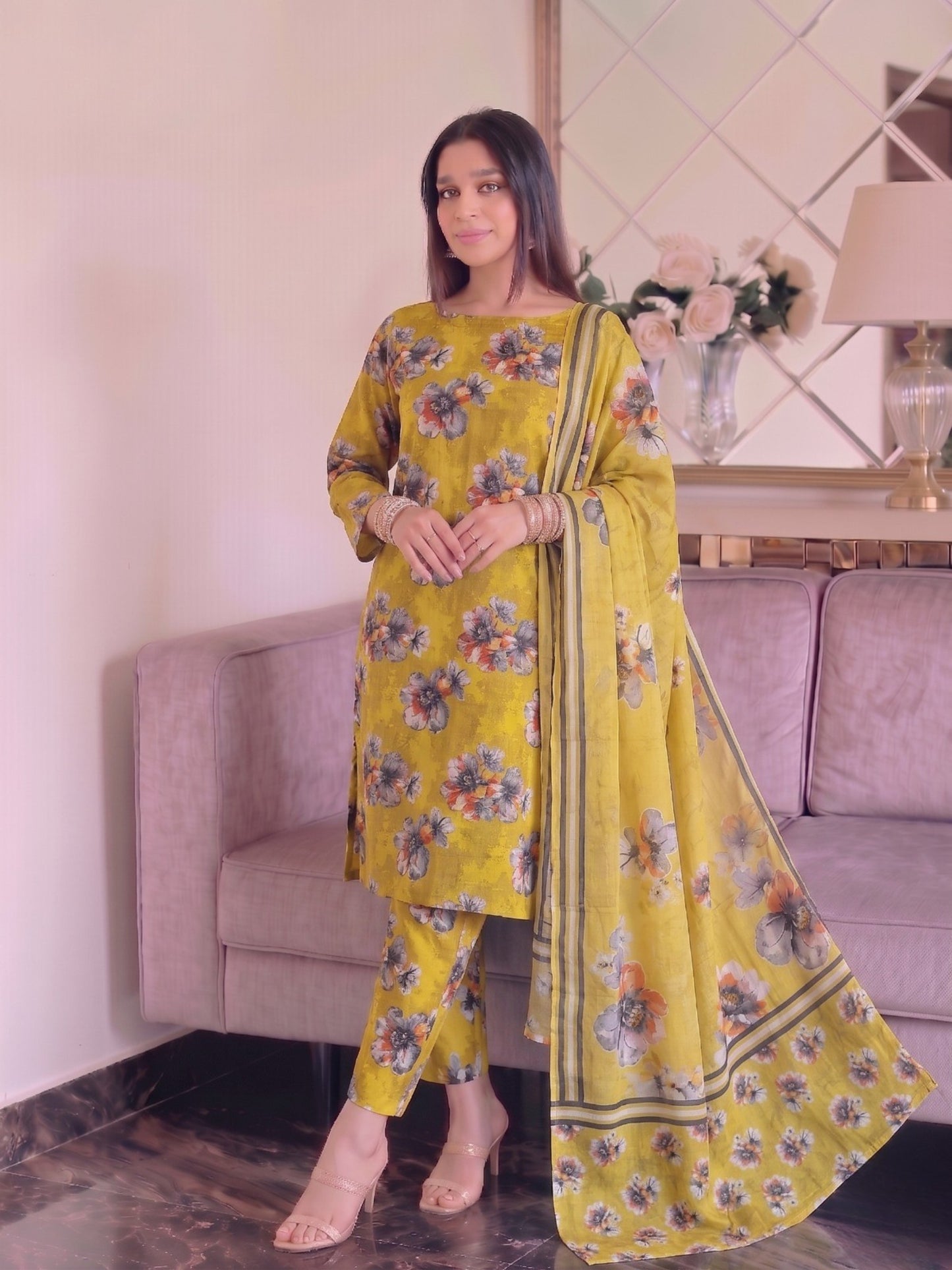 Premium Digital Print 3-Piece Unstitched Lawn Suit – All-Over 90/70 Bana Dora