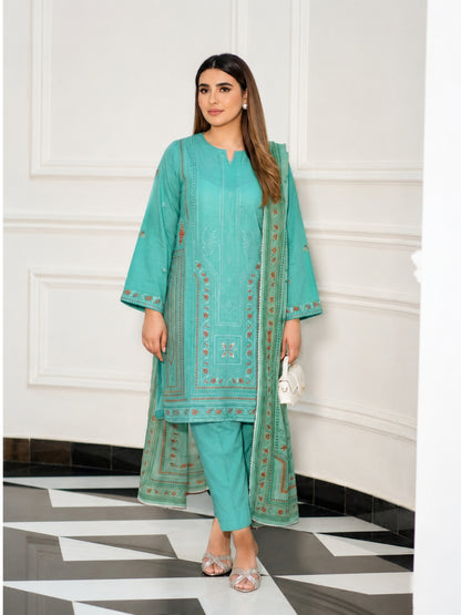 Luxury Eid Stitched 3-Piece Suit With Organza Dupatta (Stitched)