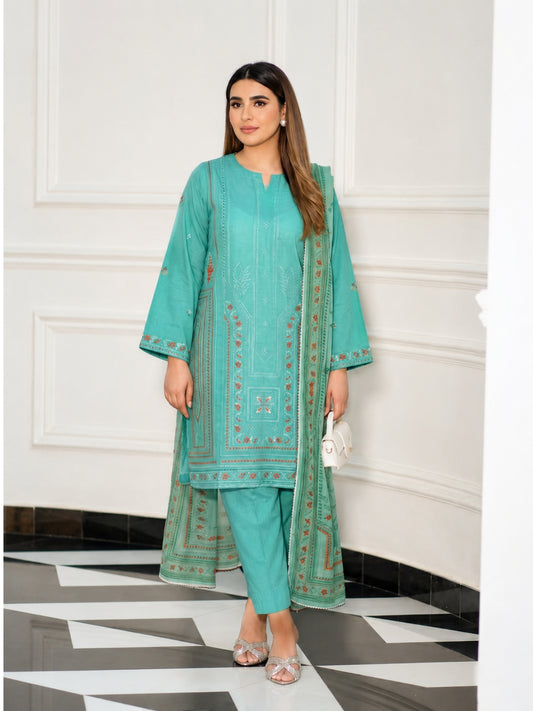Luxury Eid Stitched 3-Piece Suit With Organza Dupatta (Stitched)