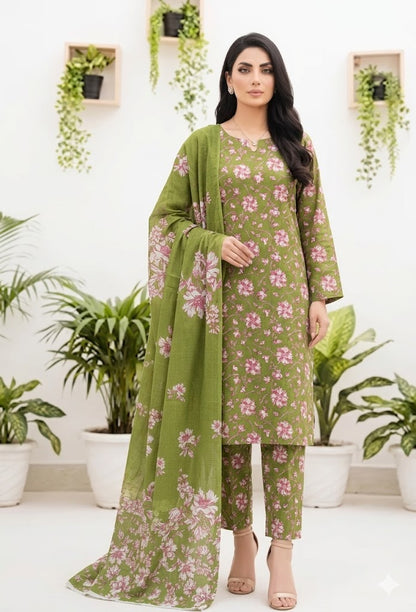 Premium Digital Print 3-Piece Unstitched Lawn Suit – All-Over 90/70 Bana Dora