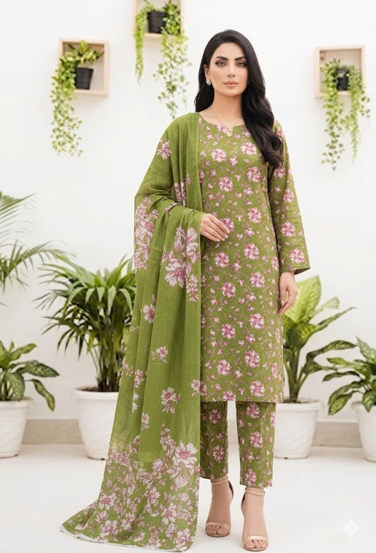 Premium Digital Print 3-Piece Unstitched Lawn Suit – All-Over 90/70 Bana Dora