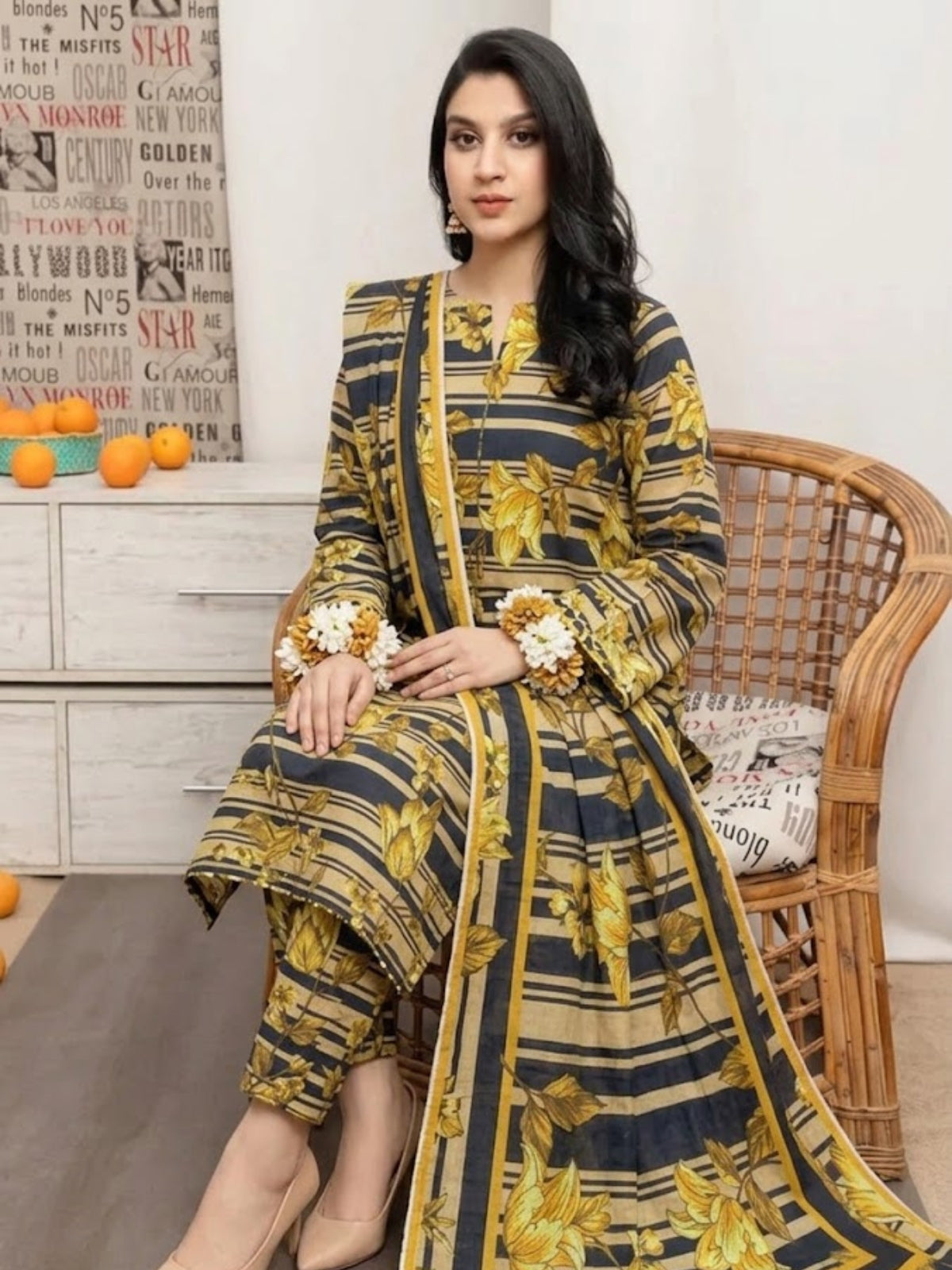 Premium Digital Print 3-Piece Unstitched Lawn Suit – All-Over 90/70 Bana Dora